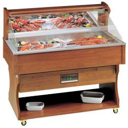 Présentoir à poisson autonome - bois massif noyer foncé cod. 4 - machine à glace granulée 90 kg/24h_0