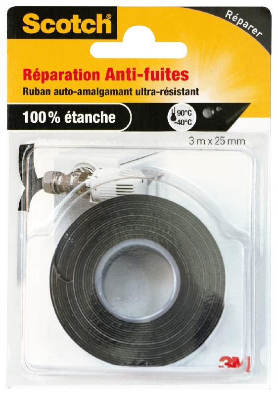 Ruban de réparation SCOTCH - auto-amalgamant noir 3 m x 25 mm - 100 % étanche et anti-fuites_0