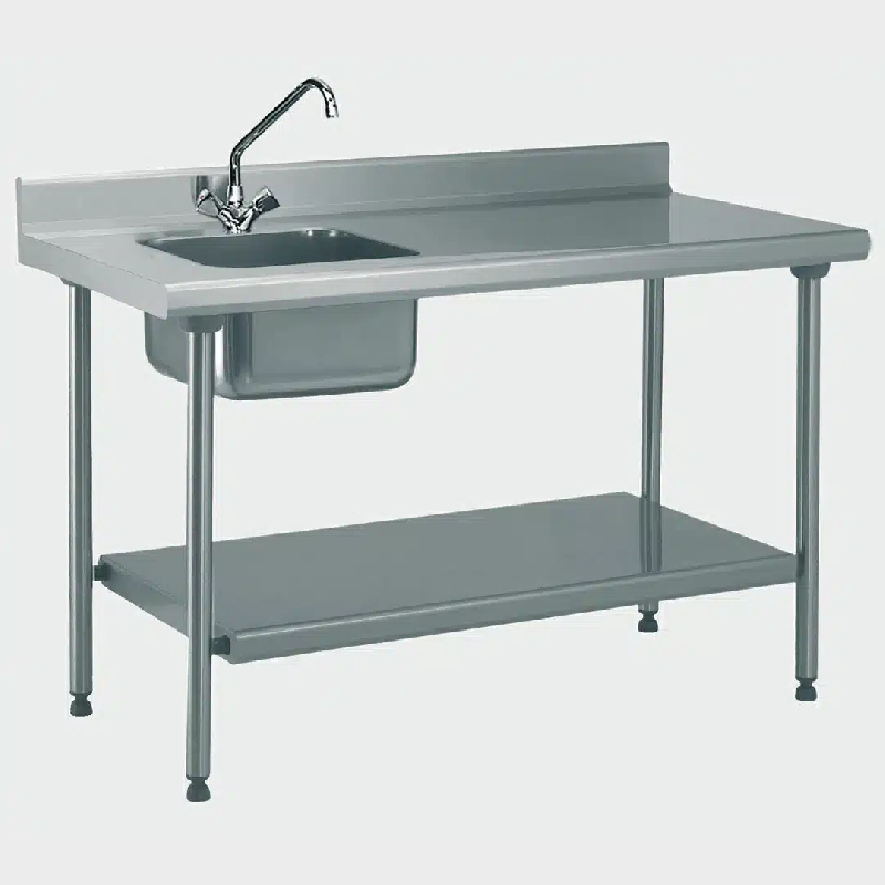 Table du chef TS 15N soudée avec robinet à dosseret + étagère largeur 700 mm bac à gauche L 400 x P 400 x H 250 mm (Longueur, mm: 1200 Réf-424852-44)_0
