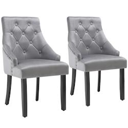 Tectake Lot 2 chaises de salle à manger matelassée en velours gris clair/noir - 405837 - gris Bois massif 405837_0