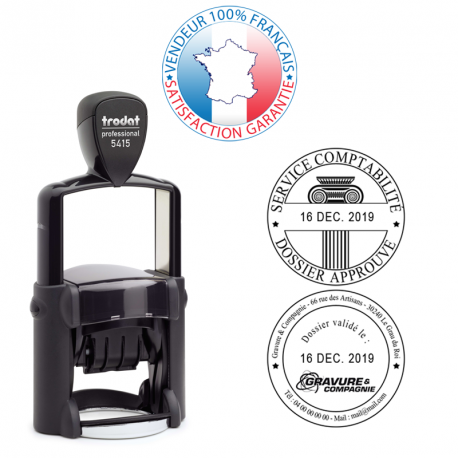 Trodat Metal Line 5415 - Tampon dateur rond 45 mm - 3 + 3 lignes - Empreinte personnalisable offerte_0