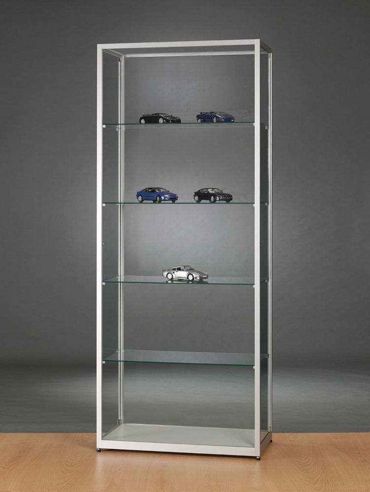 Vitrine d'exposition argent l 80 cm avec portes laterales et verre trempé_1