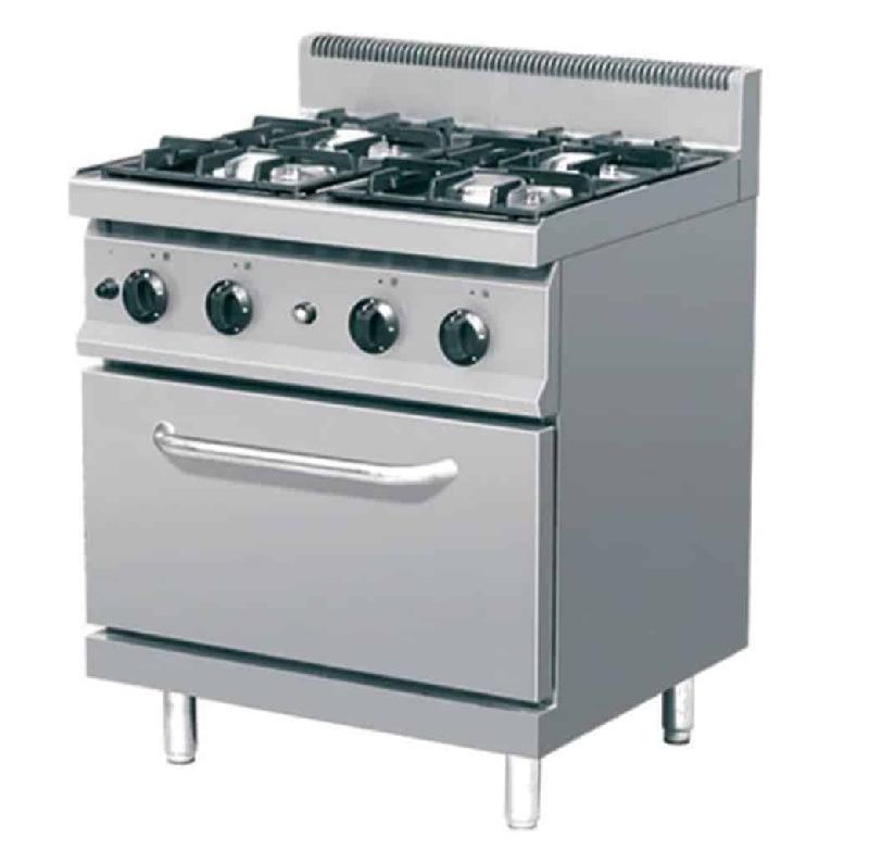 Fourneau à gaz professionnel, avec four, en inox AISI 304, 4 feux, 25.8 kW_0
