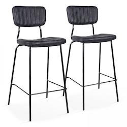 Oviala Business Lot de 2 chaises hautes en textile enduit noir - noir textile 108249_0