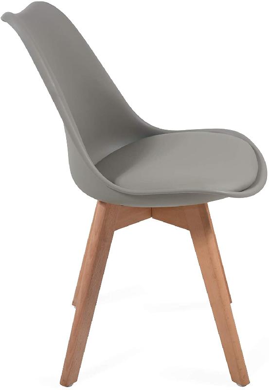 Lot de 6 chaises de salle à manger scandinaves - assise rembourrée - pieds en bois de hêtre - style rétro - chaise pour salon, chambre, cuisine, bureau - gris 01_0000140_0