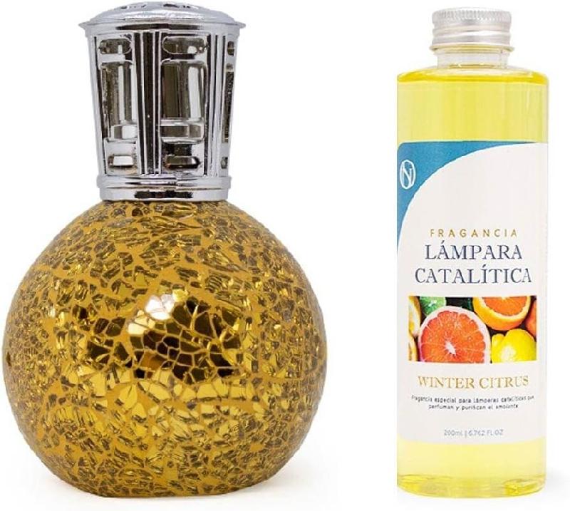 MamaManuela Pack Saving Catalytic Lamp Mosaic Gold + Fragrance Aroma Winter Citrus 500ml. Elimine les mauvaises odeurs et les impuretés, parfume et n_0