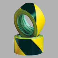 Rouleau adhésif de sécurité en PVC - Rayures noir et jaune - 33m x 50mm_0