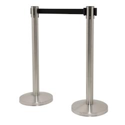 Securit® Kit de Barrières Rétractables Budget Noir - Ruban Nylon 200 cm - Poteau + Socle + Clip - Lot de 2 - argenté métal RS-RT-LW-CH_0