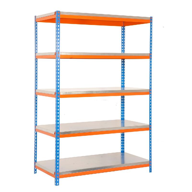 SimonRack Rayonnage industriel, 2000x1200x600 mm, 300 kg au point de flexion, 5 étagères métalliques, Bleu/Orange/Galvanisé- Bricoforte - orange m_0