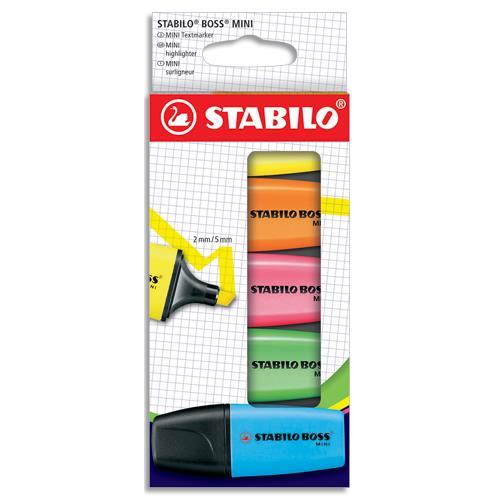 SURLIGNEUR POINTE BISEAUTEE STABILO BOSS MINI - ETUI CARTON DE 5 SURLIGNEURS - COLORIS ASSORTIS