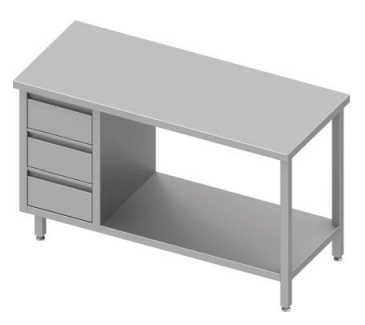 Table inox de travail centrale avec trois tiroirs  à gauche avec étagère 1000x600x900 soudée - 932856100_0