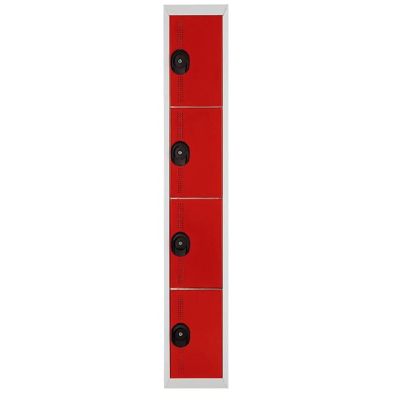 VESTIAIRE TEAM COLOR - 4 CASIERS - 1 COLONNE - CORPS GRIS - PORTES ROUGE