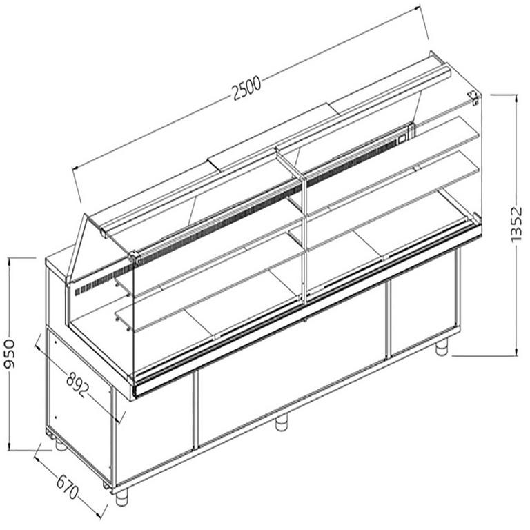 Vitrines réfrigérées ventilées pour les snacks vitres hautes groupe à distance avec réserve - 2500x892x1382 mm - VA25XR/R2 - VA25XR/R2_0
