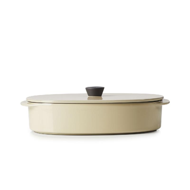 PLAT AVEC COUVERCLE OVALE BEIGE PORCELAINE 19X13 CM CARACTERE REVOL