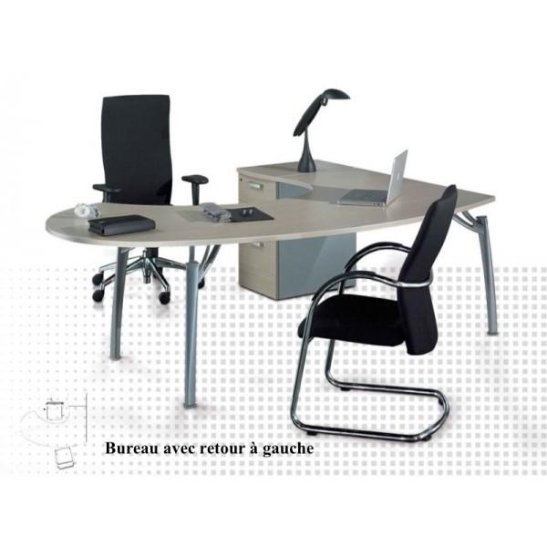 Bureau avec convivialité et caisson ROCK 3 - Mobel Linea - Argent Ral 9006, 200, Chêne moyen , Gauche, 4 tiroirs_0
