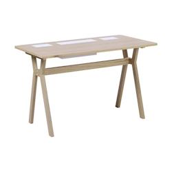 Bureau scandinave 120 cm MOBOX - beige - design nordique avec 3 boîtes de rangement et passe-câbles_0