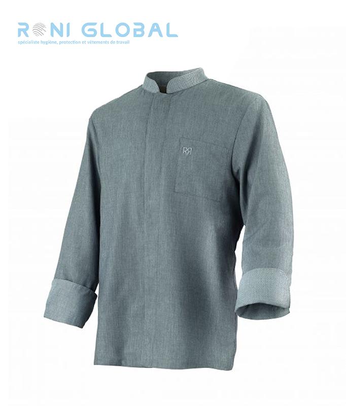 Veste de cuisine grise unisexe réversible - polyester et coton - col officier contrasté - 1 poche - Cardiff Robur_0