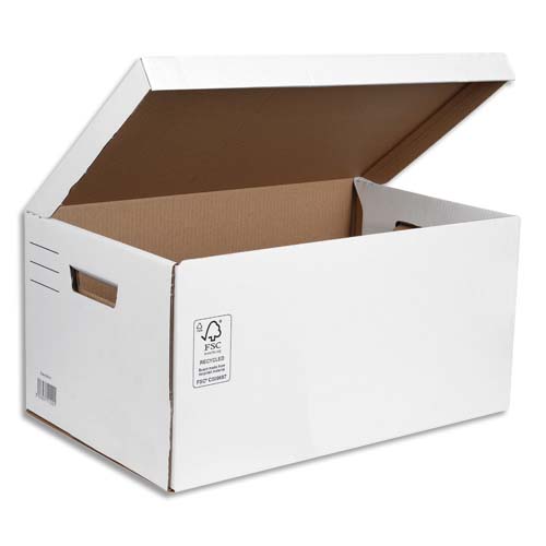 CONTENEUR A ARCHIVES 1ER PRIX EN CARTON ONDULE RECOUVERT DE KRAFT BLANC - OUVERTURE SUR LE DESSUS - 52 X 26 X 34 CM - LOT DE 5