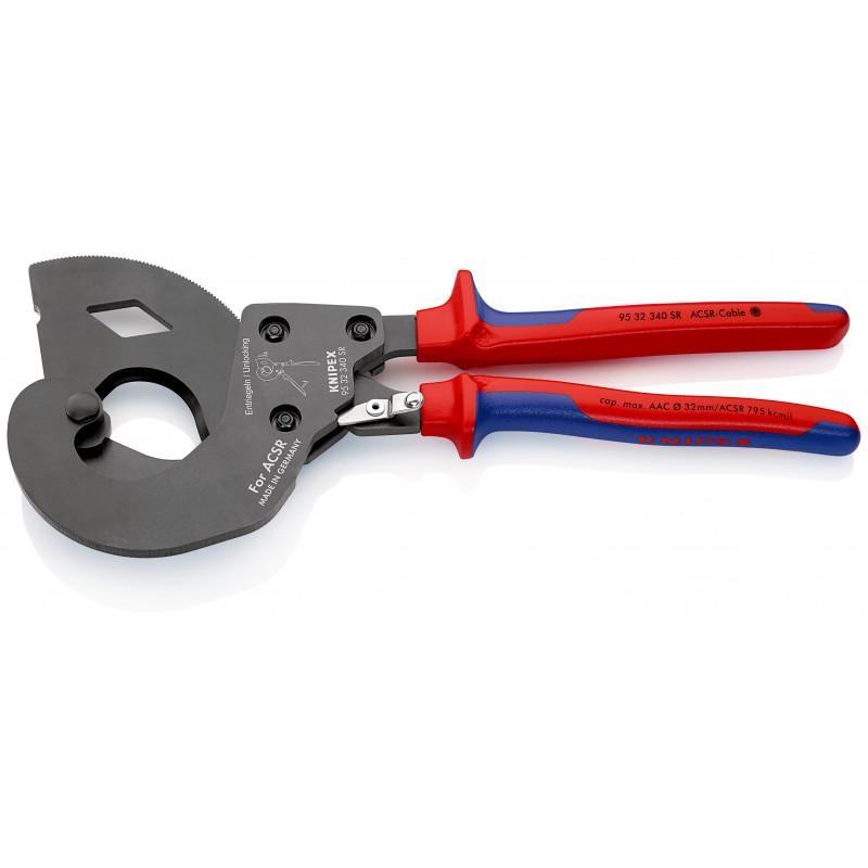 Coupe-câbles à cliquet 340mm - Ø32mm - Spécial câbles aériens ACSR - KNIPEX | 95 32 340 SR_0