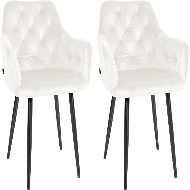 Décoshop26 - Set de 2 chaises de salle à manger design et confortable en velours crème et métal noir 10_0001626 - beige métal 3000250585187_0