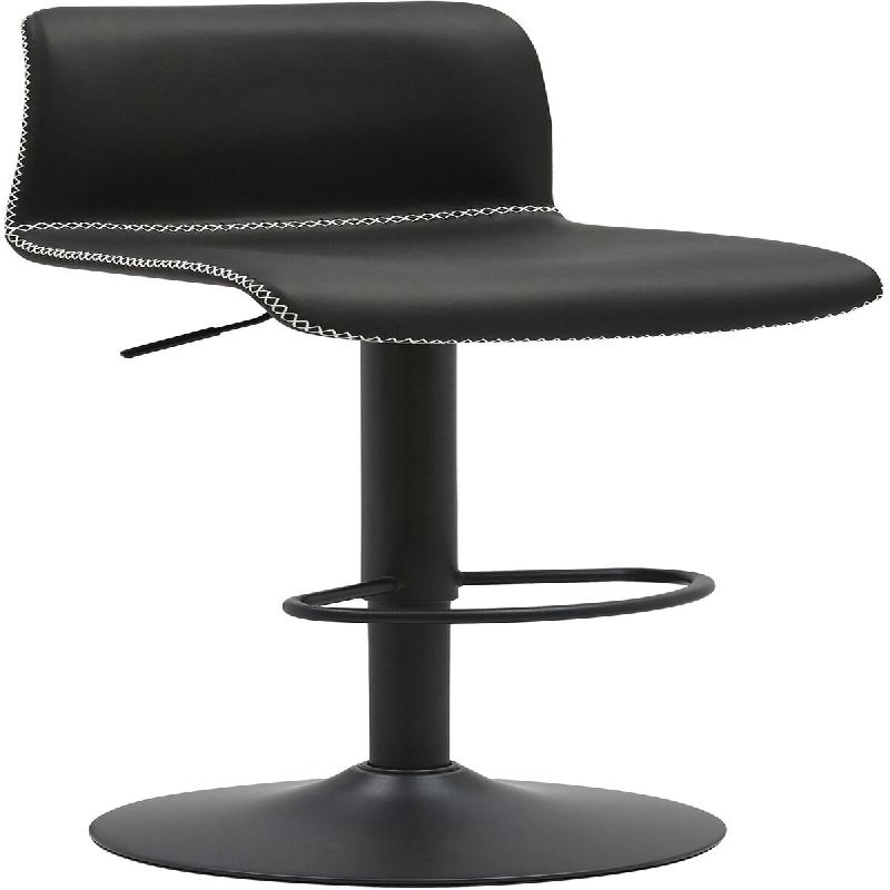 Décoshop26 - Tabouret de bar x1 avec coutures contrastées repose-pieds hauteur réglable en similicuir noir structure métallique 10_0005630 - noir_0