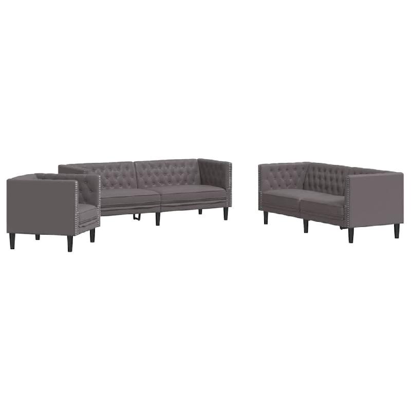 Ensemble de canapé Chesterfield 3 pcs gris similicuir Modèle Ivélis - 8721012289611_0