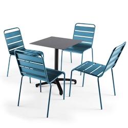 Oviala Business Ensemble table de terrasse stratifié foncé et 4 chaises bleu pacific - Oviala - bleu métal 108214_0