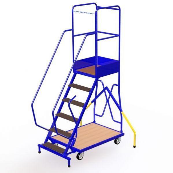 Escabeau mobile Rolléco avec stabilisateurs - 6 marches - 5 à 14 marches - structure en acier - charge 150 kg_0