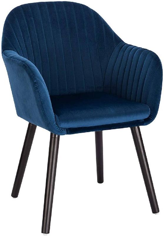 Fauteuil lounge - Chaise de salle à manger en velours et bois bleu - Style moderne - 19_0000193_0