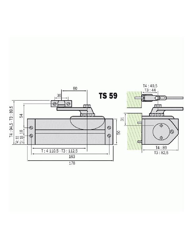 FERME-PORTE FORCE 4 AVEC BRAS STANDARD TS 59 FINITION ARGENT - DORMA - 32410100