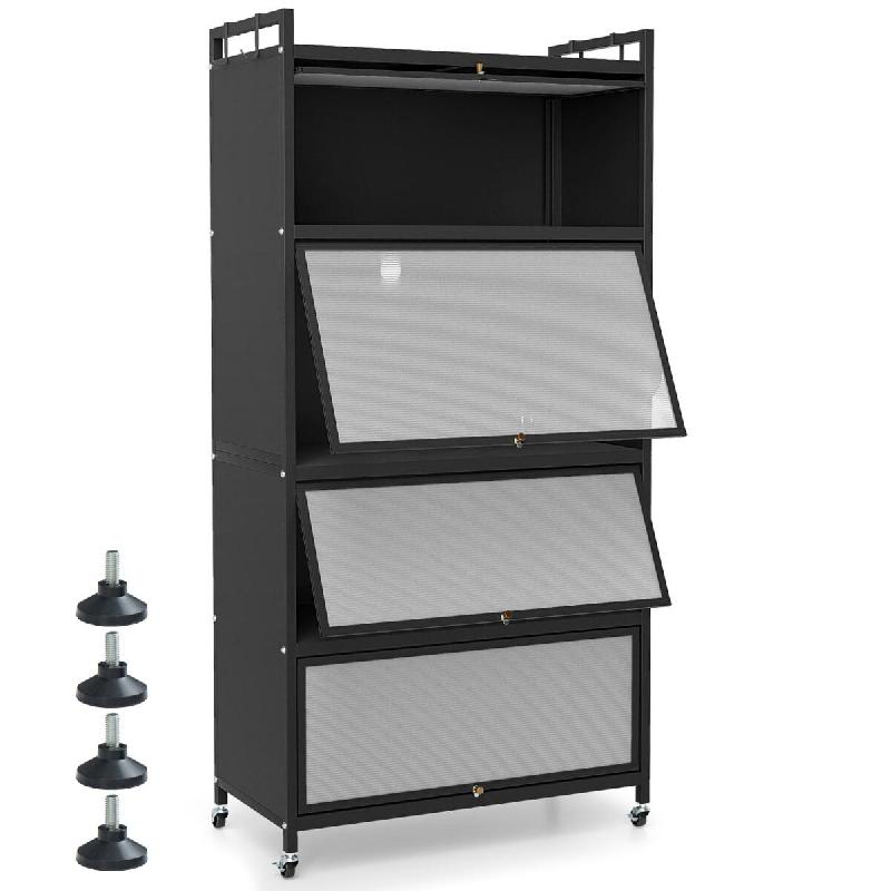 Helloshop26 - Armoire de rangement pour cuisine 80,5 x 40 x 162 cm avec roulettes et crochets design contemporain en métal noir 20_0016169 - noir mé_0