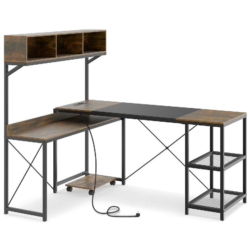 Helloshop26 - Bureau d'ordinateur en forme de L 158 x 123 x 75 cm avec rangement intégré et stations de recharge en MDF marron 20_0018857 - marron m_0