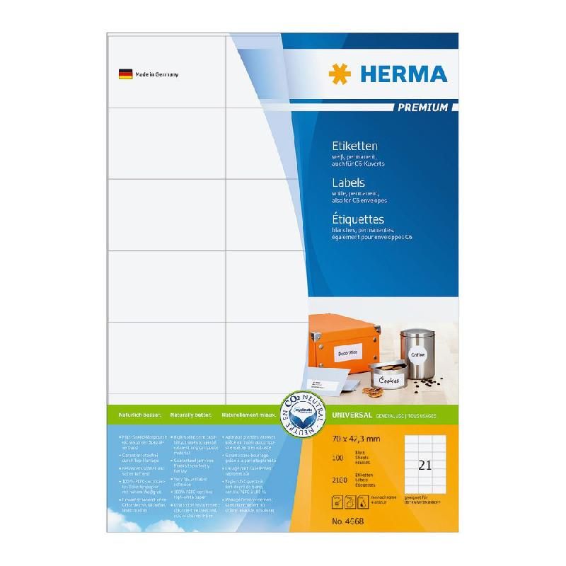 HERMA ETIQUETTE BLANCHE PREMIUM - HERMA - 70 X 42,3 MM - POCHETTE DE 2100 ÉTIQUETTES