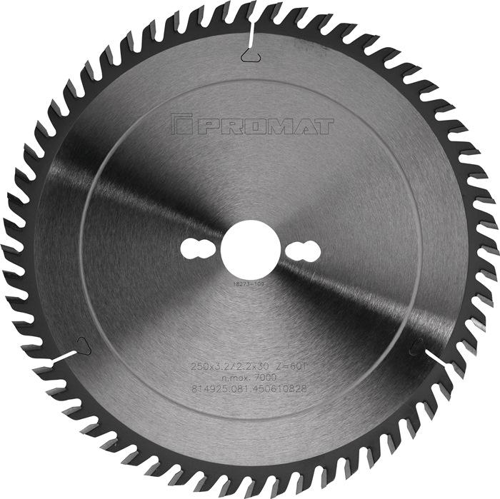 Lame pour scie circulaire de précision PROMAT - D. Ext. 250 mm - 60 dents WZ - perçage 30 mm - l. de coupe 3,2 mm - carbure_0
