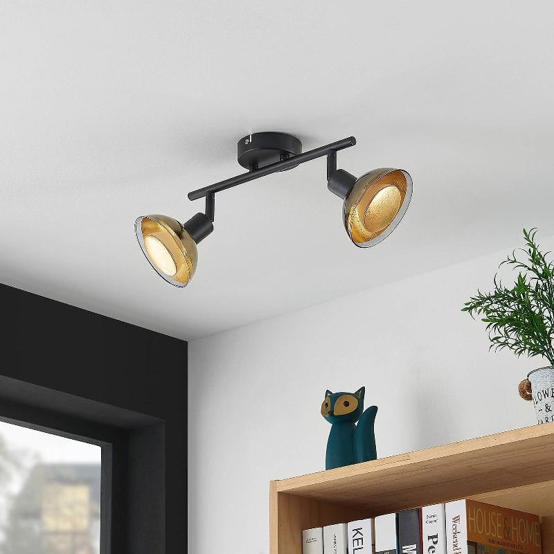 LINDBY SPOT POUR PLAFOND ERIN, NOIR/OR, 2 LAMPES, VERRE
