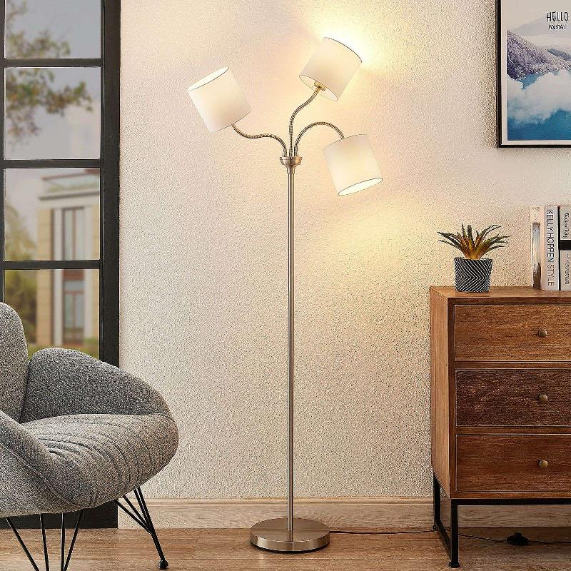 LINDBY MANU LAMPADAIRE, TISSU, 3 LAMPES, BLANC