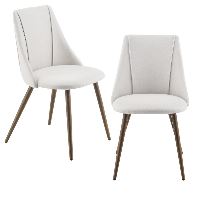 Lot de 2 chaises de salle à manger rembourrées en textile beige - Pieds métal effet bois - 83 x 50 x 53 cm - Réf : 03_0005729_0