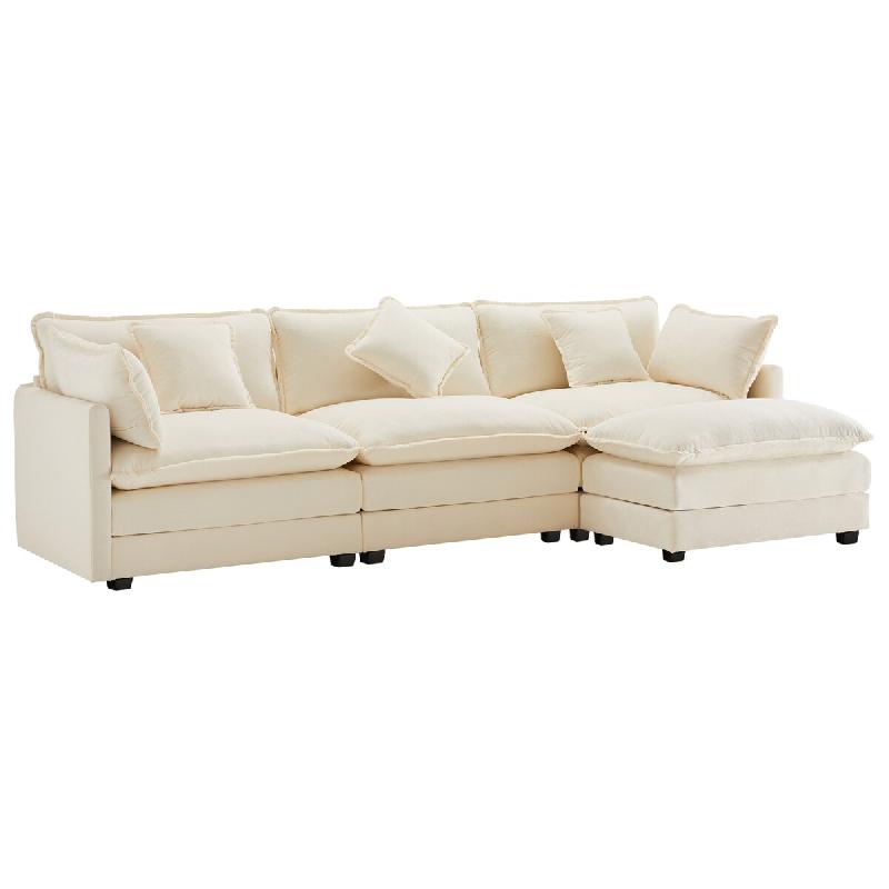 Merax canapé d'angle en L 3 places avec pouf, chenille, méridienne, 283 x 147 x 84 cm, Beige - beige multi-matériau N653P269192W_0