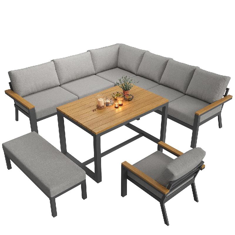 Merax ensemble de chaises de jardin, 7-8 personnes, 7-pièces, gris - gris multi-matériau HW26013AAG_0