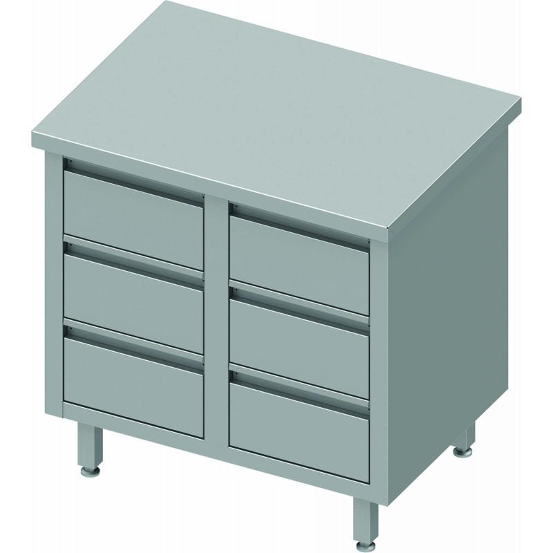 Meuble bas table de travail inox centrale avec six tiroirs 840x800x... - P932708840_0