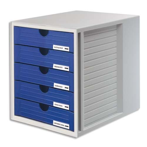 MODULE DE CLASSEMENT SYSTEMBOX, 5 TIROIRS, GRIS/BLEU
