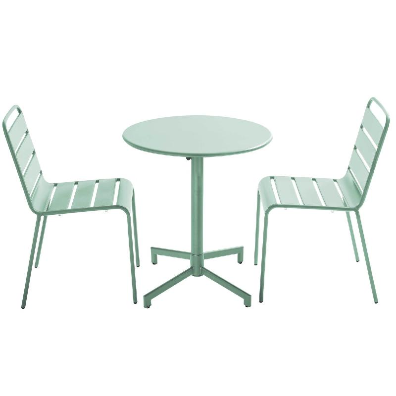 Oviala Business Ensemble table de jardin et 2 chaises en métal vert sauge - vert acier 114702_0