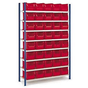 PACK RAYONNAGE EN ACIER ÉPOXY + 40 BACS À BEC PLASTIQUE 10 L ROUGE