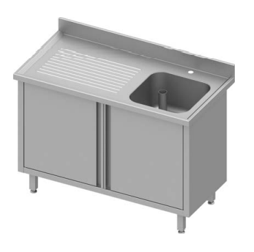 Plonge inox adossée avec 1 bac  à droite sur armoire portes battantes 1500x700x900 - 934497150_0