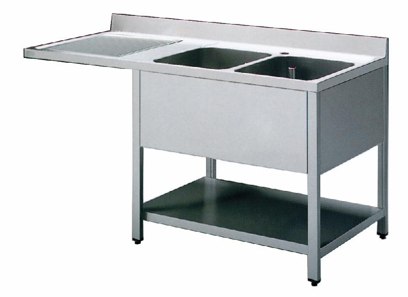 Plonge inox sur piètement avec étagère inférieure - place pour lave-vaisselle - 2 bacs à droite - 1600x700 mm - Virtus GLA0038_0