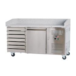 Romux® Table à Pizza Réfrigérée 1 Porte et 7 Tiroirs 150x80 cm avec Plan de Travail en Marbre et capacité 190 litres | Table Réfrigérée pour_0