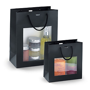SAC VITRINE PELLICULÉ MAT NOIR À POIGNÉES CORDELIÈRES