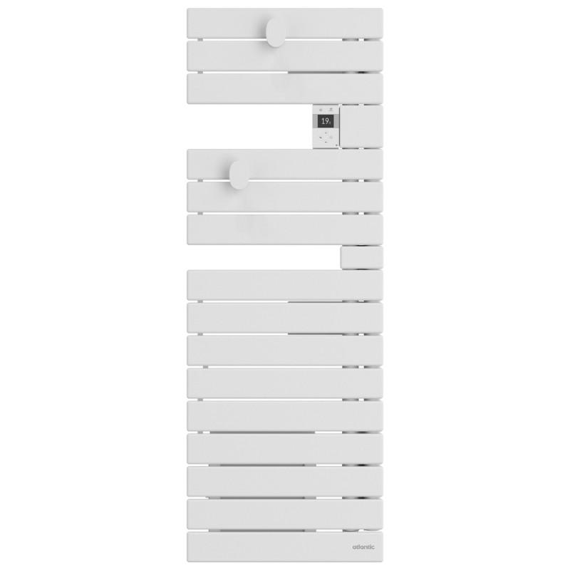 Sèche-serviettes connecté Nefertiti étroit avec soufflerie mât droite 1500W blanc carat - Atlantic - 850090_0