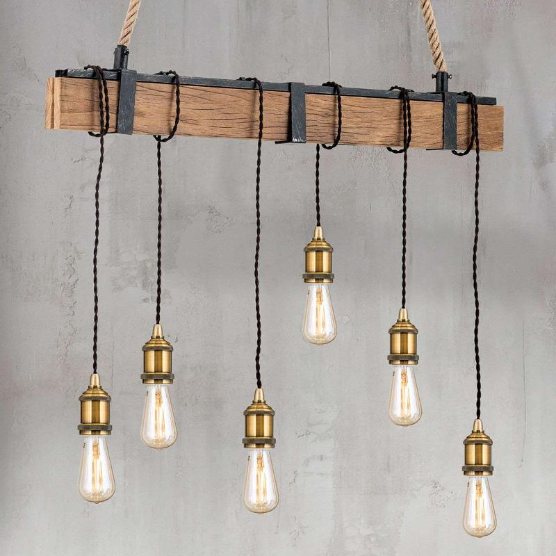 ORION SUSPENSION CELLAR POUTRES BOIS CHANVRE, À 6 LAMPES