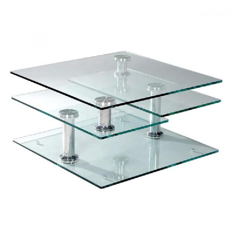 Table basse modulable Moving - verre transparent - piètement chromé - carrée ou rectangulaire_0